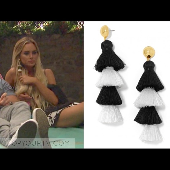 Baublebar Tiered White Black Tassel Earrings - Fringe | Statement Earrings - Picture 5 of 5